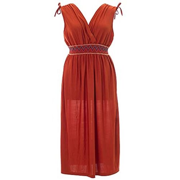 Rust Plus Size Sun Dress With Tied Shoulders - Picture 2 of 3